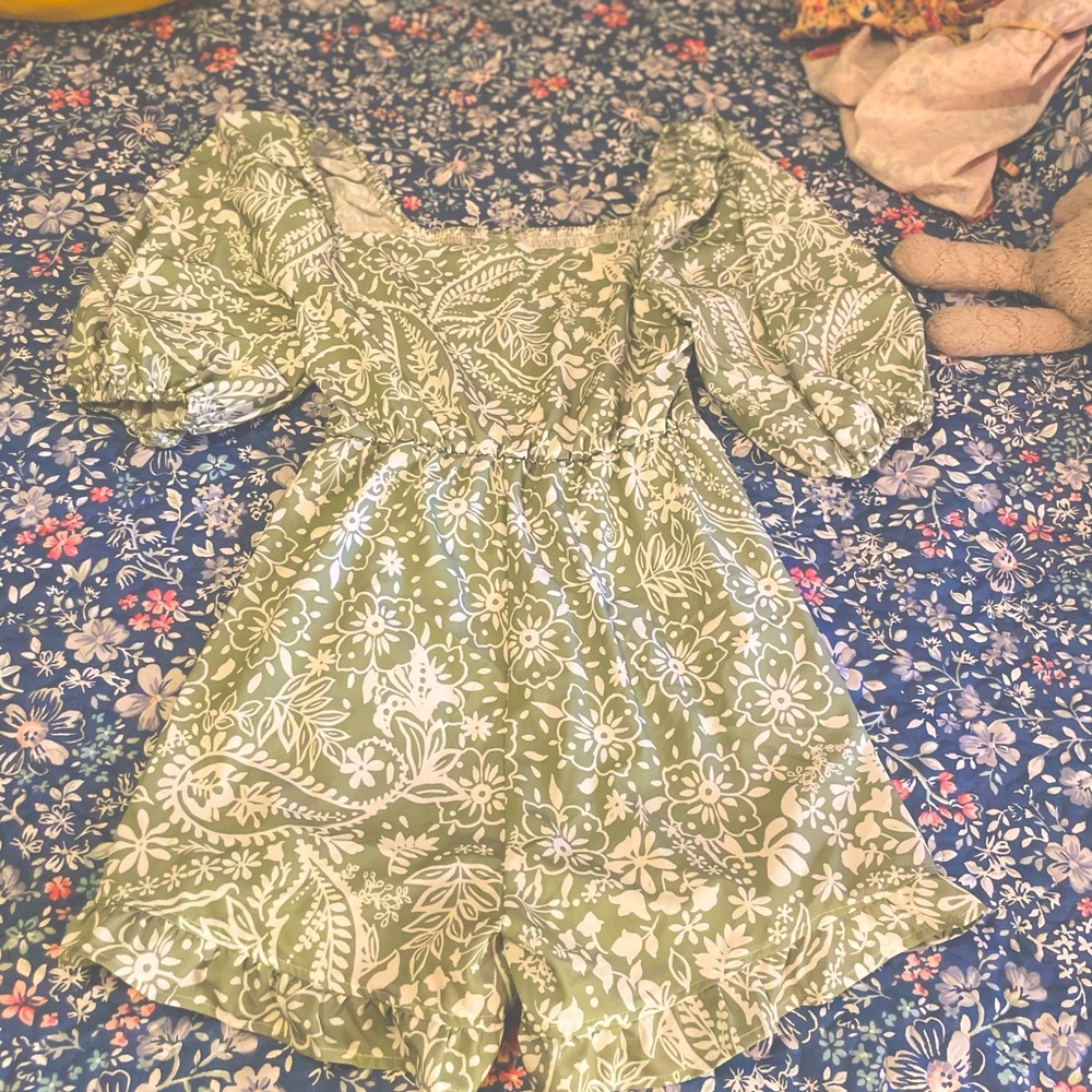 Green floral romper
